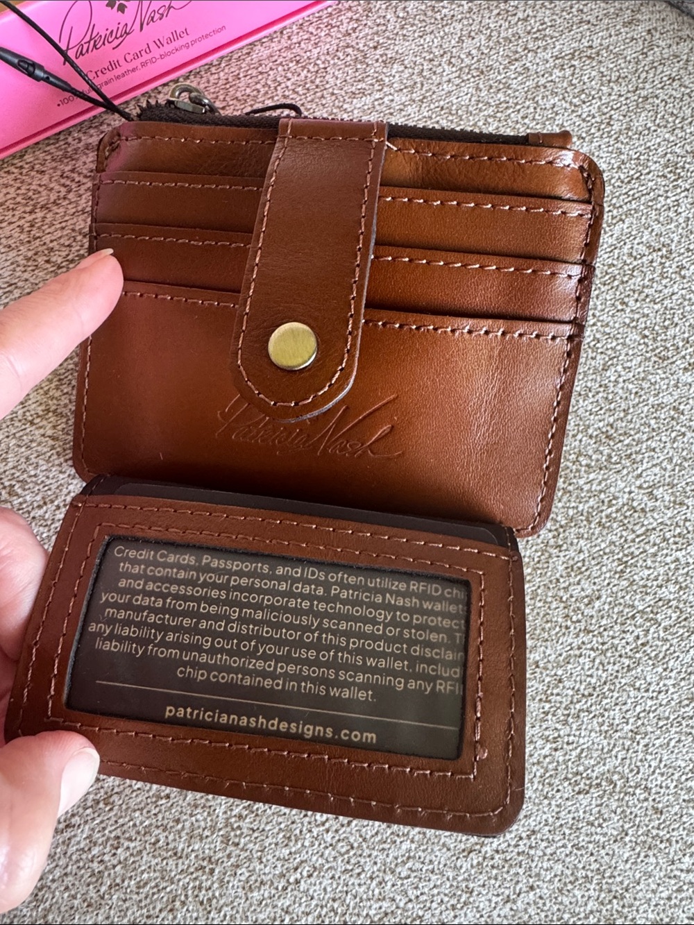 Patricia Nash Chestnut Brown RFID Card Wallet with Snap Tab - Picture 4 of 5